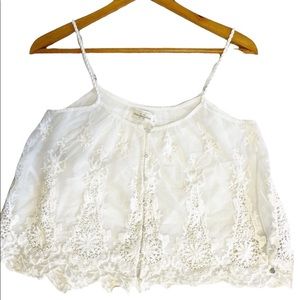 Abercrombie and Fitch white lace vest tank top cropped XS
